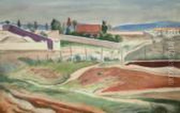 Landscape With Out Buildings; Black Chalk And Watercolour, Signed, 37.2x55.5cm - view 1