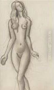 Nude; Nude In Landscape by Bernard Meninsky