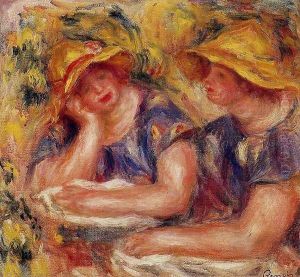 Two Women In Blue Blouses by Pierre Auguste Renoir