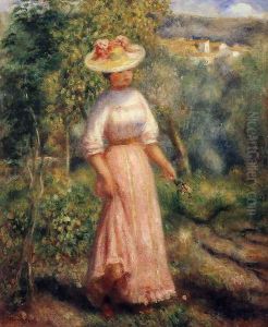Young Woman In Red In The Fields by Pierre Auguste Renoir