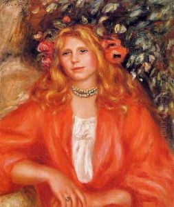 Young Woman Wearing A Garland Of Flowers by Pierre Auguste Renoir