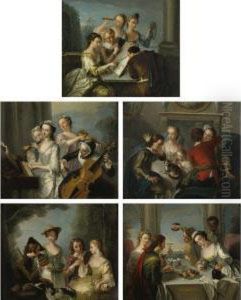 Allegories Of The Five Senses: Hearing, Smell, Sight, Taste Andtouch by Philippe Mercier