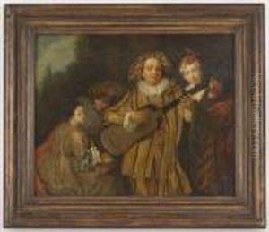 Depicting A Troubadour Serenading A Crowd by Philippe Mercier