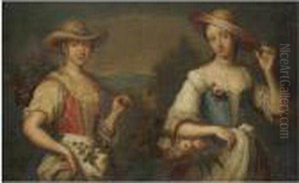 Two Girls Carrying Fruit - view 1