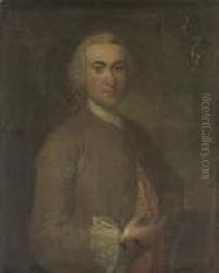 Portrait Of A Gentleman, 
Half-length, In A Grey Coat And Red Andsilver Embroidered Waistcoat, 
Ships Beyond