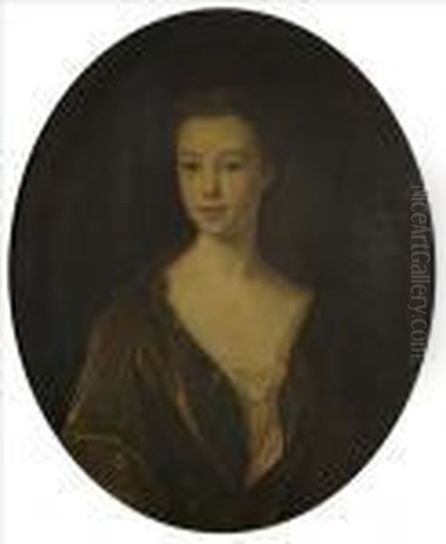Portrait Of A Young Woman, Half-length, Wearing Brown Satin Dress - view 1