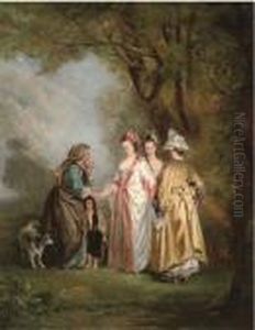 Elegant Company With A Gypsy In A Landscape by Philippe Mercier