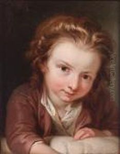 A Young Boy In A Mauve Coat And White Shirt, Leaning Over A Pillow by Philippe Mercier