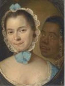 Portrait Of A Lady, Bust-length,
 In A Blue Lace-trimed Dress Andcap, With A Servant, Feigned Oval