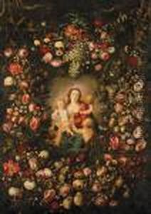 A Garland Of Fruit And Flowers Surrounding A Personification Of Charity by Philippe Mercier