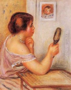 Gabrielle Holding A Mirror With A Portrait Of Coco by Pierre Auguste Renoir