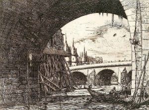 L'arche Du Pont Notre-dame, Paris (deltiel 25) by Charles Meryon