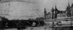 Le Pont Au Change, Paris (deltiel 34) by Charles Meryon