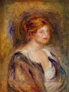 Young Girl In Blue Aka Head Of A Blond Woman by Pierre Auguste Renoir