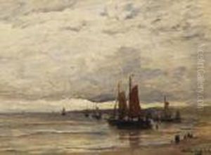 Moored Vessels On The Beach by Hendrik Willem Mesdag