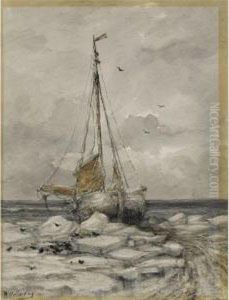 A Sailing Vessel On Ice Flows by Hendrik Willem Mesdag