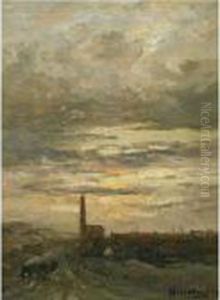 A Village At Dusk by Hendrik Willem Mesdag