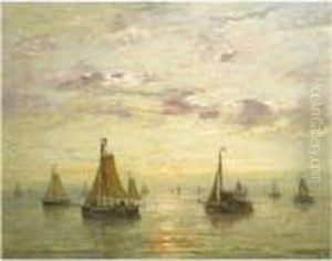Sailing Vessels In A Calm by Hendrik Willem Mesdag
