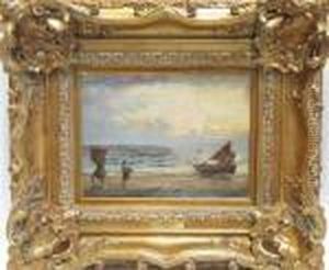 Seascape With Fishing Boat And Fish Mongers by Hendrik Willem Mesdag