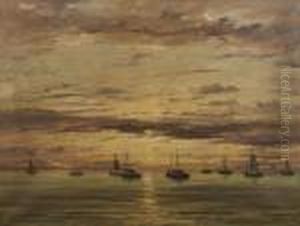 Soleil Couchant Sur Les Bateaux De Peche by Hendrik Willem Mesdag