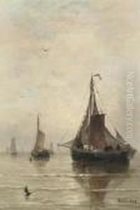 Bomschuiten On A Calm Sea by Hendrik Willem Mesdag