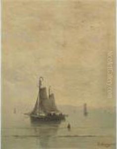 Twee Vissersboten Voor Anker (two Fishing Boats At Anchor) by Hendrik Willem Mesdag
