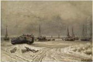 Bomschuiten In The Snow by Hendrik Willem Mesdag