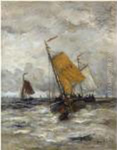 Fishing Boats On A Stormy Sea by Hendrik Willem Mesdag