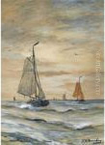Bomschuiten At Sea by Hendrik Willem Mesdag