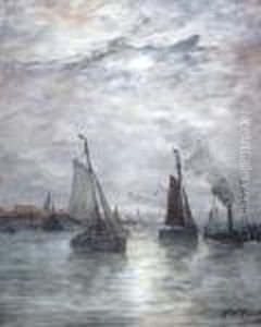 Boats In The Harbour by Hendrik Willem Mesdag