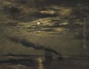 Maaneffect: Entering The Harbour By Moonlight by Hendrik Willem Mesdag
