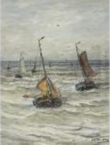 Sailboats On A Choppy Sea by Hendrik Willem Mesdag