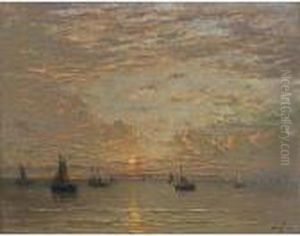 Bomschuiten On A Calm Sea by Hendrik Willem Mesdag