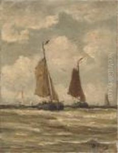 Bomschuiten At Sea, Scheveningen by Hendrik Willem Mesdag