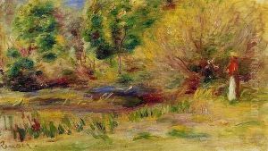 Woman Wearing A Hat In A Landscape by Pierre Auguste Renoir