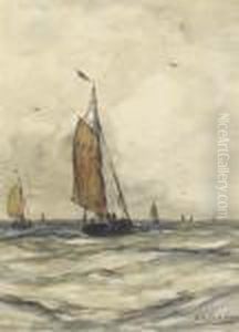 Sailing Vessels At Sea By Scheveningen by Hendrik Willem Mesdag