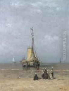 A Bomschuit In The Breakers On A Calm Day by Hendrik Willem Mesdag