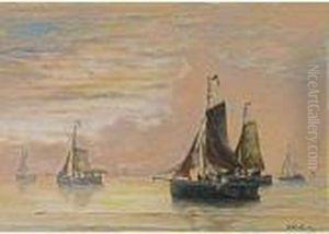 Bomschuiten At Sea by Hendrik Willem Mesdag
