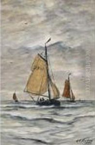Bomschuiten At Sea by Hendrik Willem Mesdag