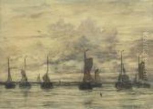 Bomschuiten Riding At Anchor by Hendrik Willem Mesdag