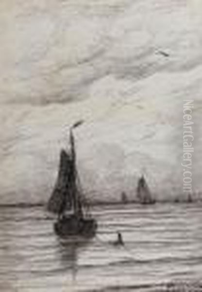 A Bomschuit At Anchor In Calm Weather - view 1