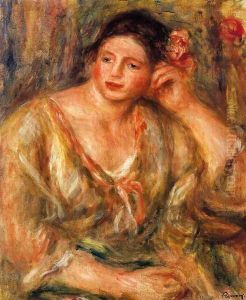 Madeleine Leaning On Her Elbow With Flowers In Her Hair by Pierre Auguste Renoir