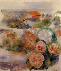 Landscape, Flowers and Little Girl by Pierre Auguste Renoir