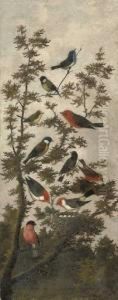 Songbirds In A Tree (illustrated); And Pigeons On A Wall, With Birds In A Tree by Michaelangelo Meucci