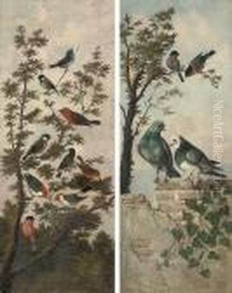 Songbirds In A Tree; And Pigeons On A Wall, With Birds In A Tree - view 1