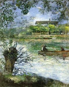 Willows and Figures in a Boat by Pierre Auguste Renoir