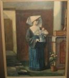 Kloosterzuster Met Bloemen by Constantin Meunier