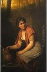 Woman Filling A Water Jug by Meyer Georg von Bremen