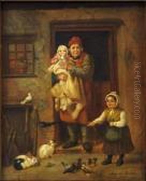 Johann Georg Meyer Von Bremen Girl Feeding Animals - view 1
