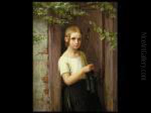 Strickendes Madchen Vor Der Haustur by Meyer Georg von Bremen